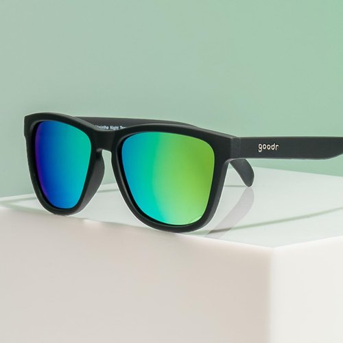 Goodr Mick & Keith's Midnight Ramble Polarized Sunglasses - UV400 Protection, Black Frame with Blue Mirrored Lenses, Medium Size