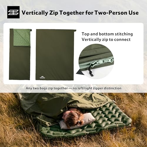 Naturehike PFAS-Free Green Lightweight Compact Sleeping Bag - Ultralight Waterproof Camping Gear for Cold & Warm Weather
