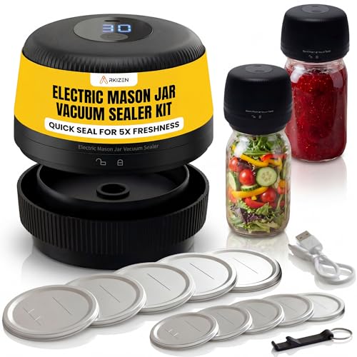 ARKIZEN Electric Mason Jar Vacuum Sealer Kit – One-Touch, Fits Regular & Wide Mouth Jars
