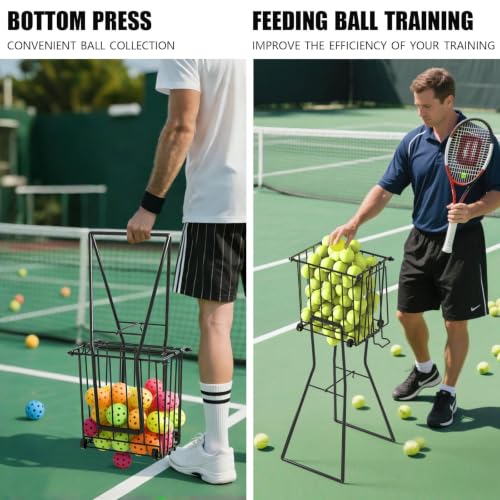 Portable Tennis Ball Hopper with Wheels - Holds 75 Balls