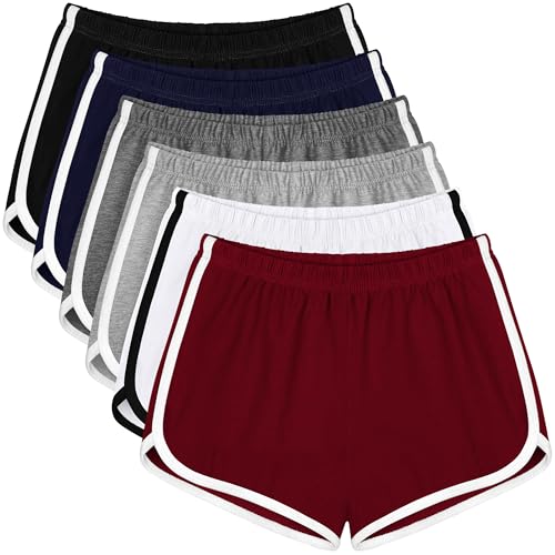Apoway 6-Pack Women’s Cotton Dance Shorts - High Waist Yoga & Summer Workout Shorts (3XL) Black / Gray / Off-White / Navy / Wine Red