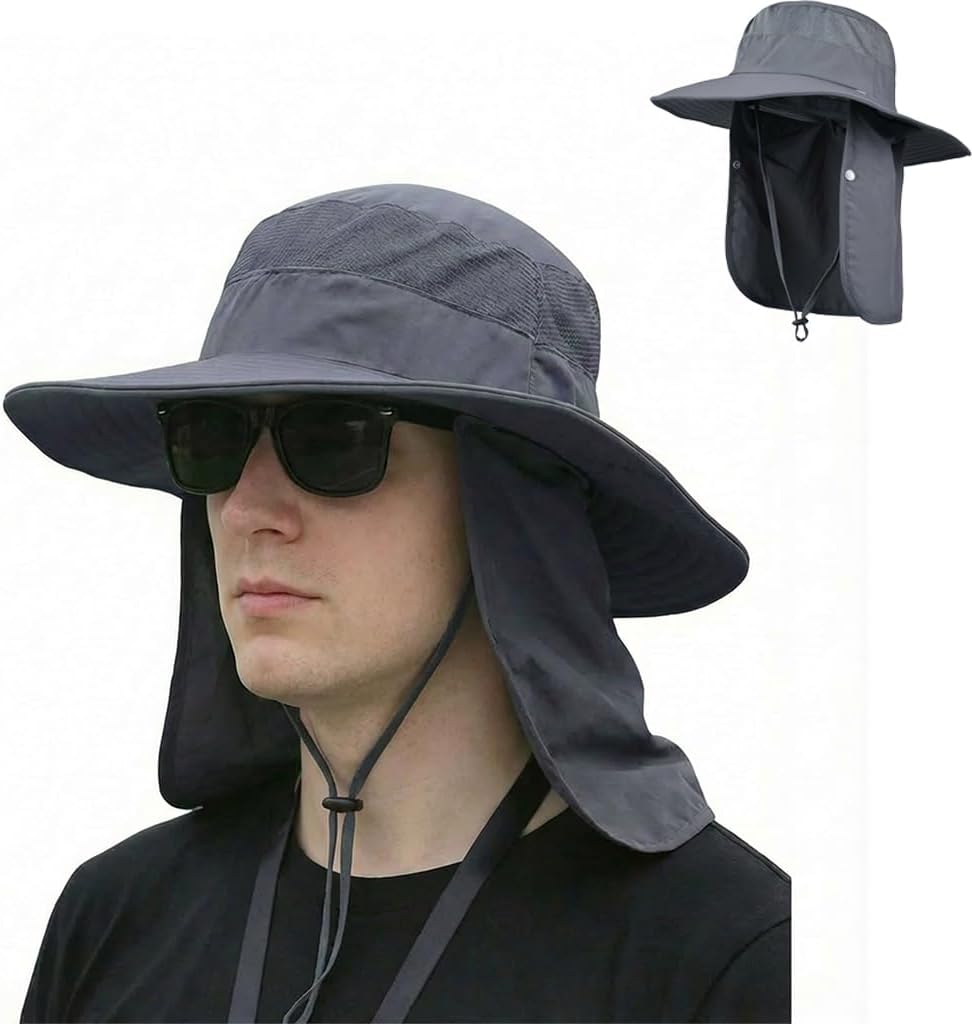 Sun Hat | Wide Brim Bucket Hat for Men & Women - Outdoor Fishing Hat with Detachable Face Cover & UV Protection