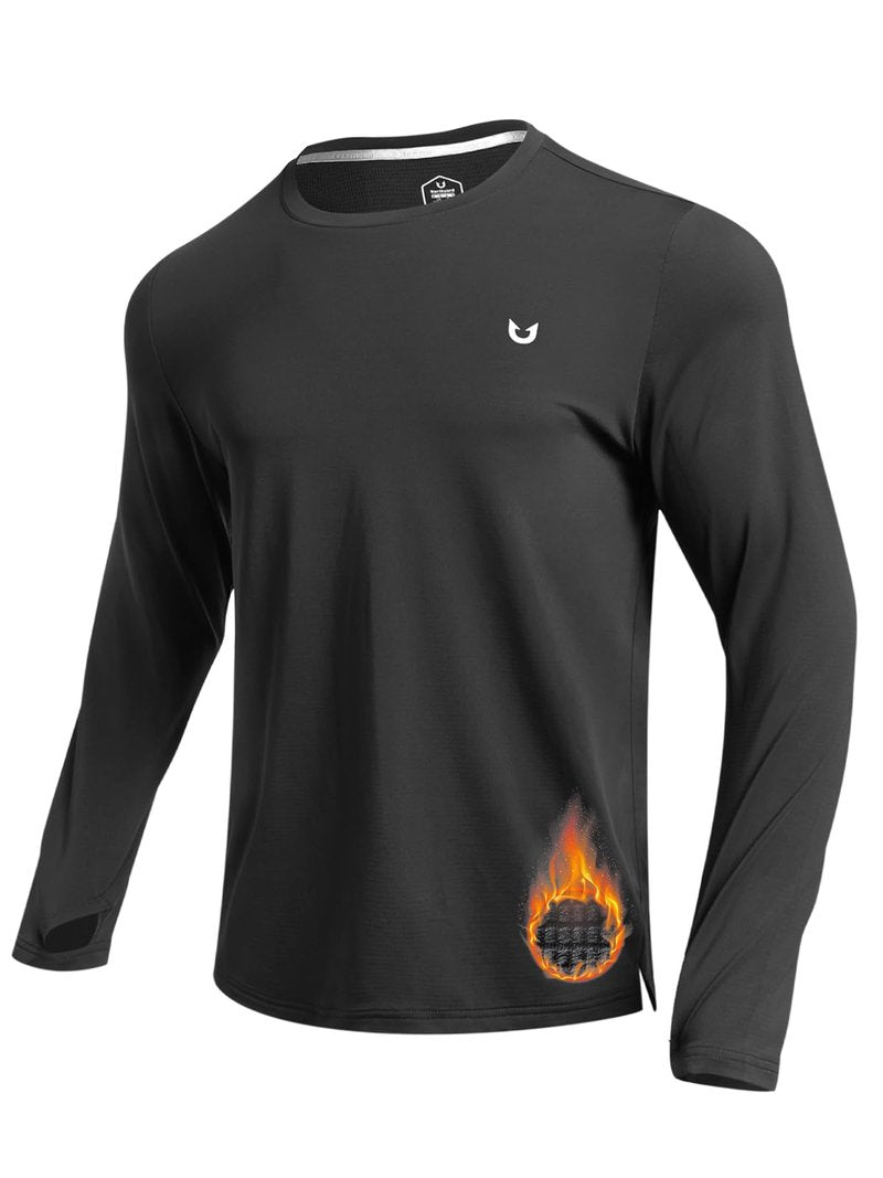 NORTHYARD Mens Running Shirt Thermal Long Sleeve Base Layer Fleece Lined Cold Weather Winter Gear Workout Athletic Gym(Black-XL)