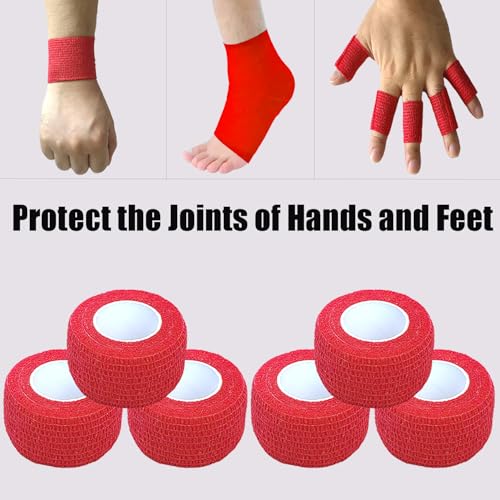 Self-Adhesive Cohesive Bandage Wrap - 1 Inch x 5 Yards - 6 Pack - Red