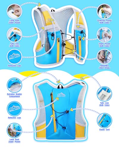 Zelvot Kids Hydration Backpack with 1.5L Bladder - Blue Medium-Large Running Vest