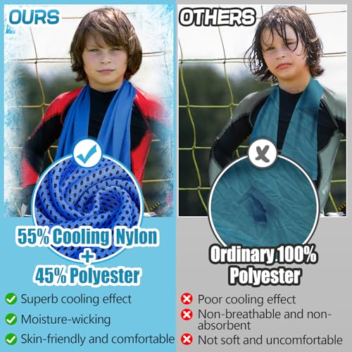 Kids Cooling Towels 4 Pack 9x30 Inches UPF 50 Breathable & Soft for Hot Weather - Blue, Black, Grey, Royal Blue
