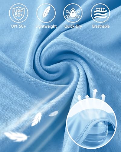 Boys' Long Sleeve Rash Guard Swim Shirt - UPF 50+, 6-8 Years Light Blue