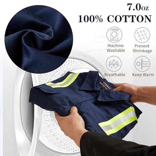 SRsafety Hi Vis FR Shirts for Men,7.0oz Long Sleeve FR Work Shirts,100% Cotton High Visibility Fire Shirt