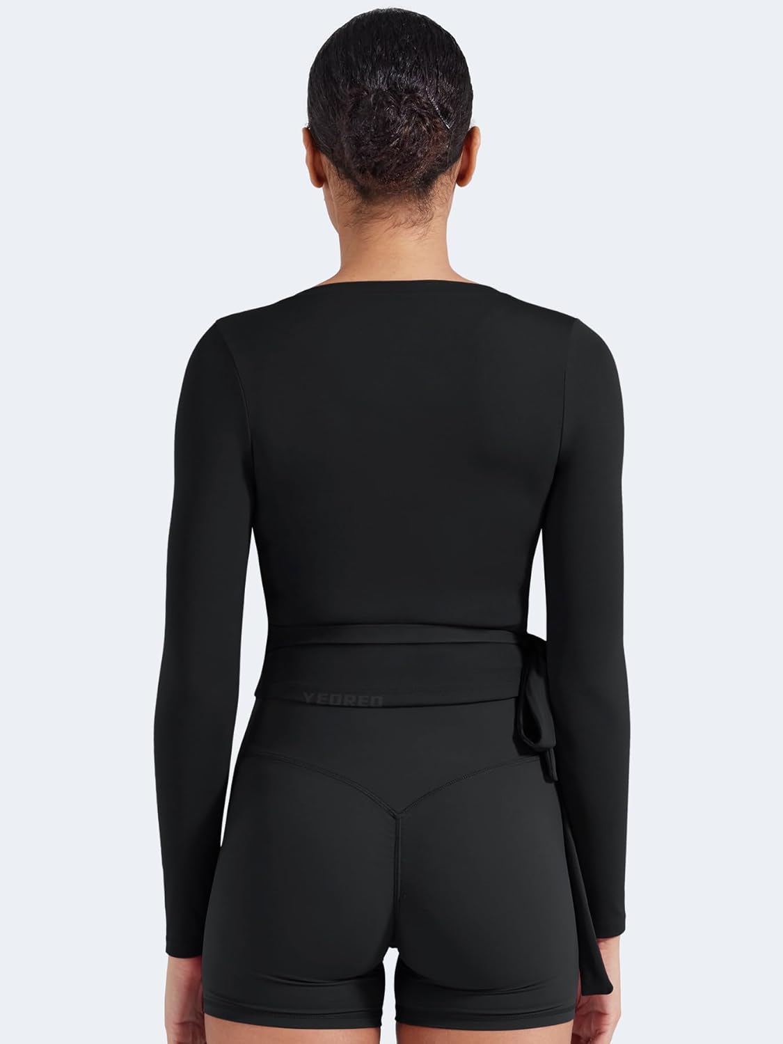 YEOREO Women's Pilates Wrap Top - Long Sleeve V-Neck Cropped Yoga Shirt in Michelie Y2K Style