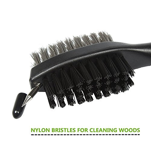 Golf Club Brush Cleaner with 2 Ft Retractable Zip-line - Black+Black