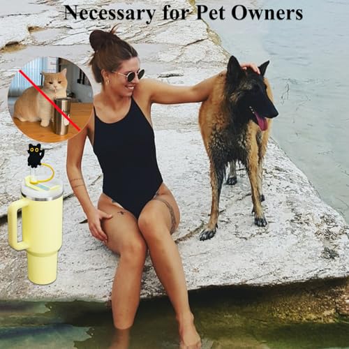 Black Cat Straw Toppers - Silicone Drink Covers for Tumblers - Set of 6