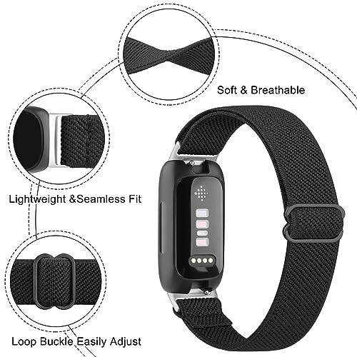 Elastic Bands for Fitbit Inspire 3 - Soft Adjustable Nylon Loop - Black