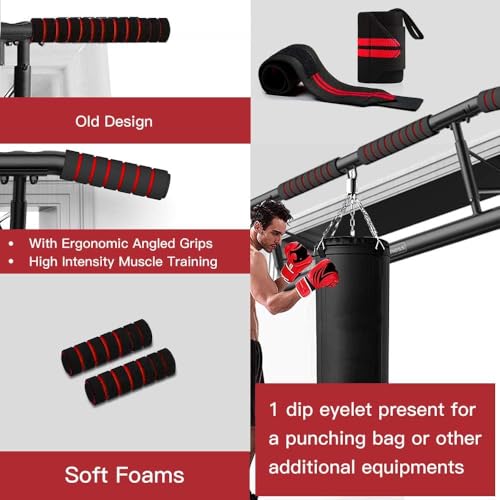 Pull Up Bar Doorway with Ergonomic Grip - Black/Red