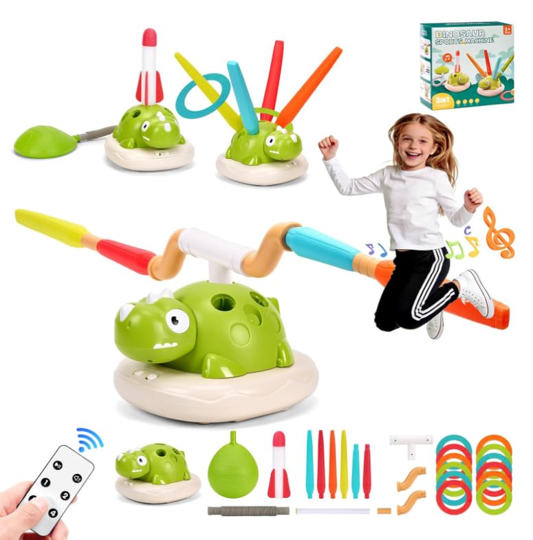 3-in-1 Dinosaur Rocket Launcher Toy - Musical Jump & Toss