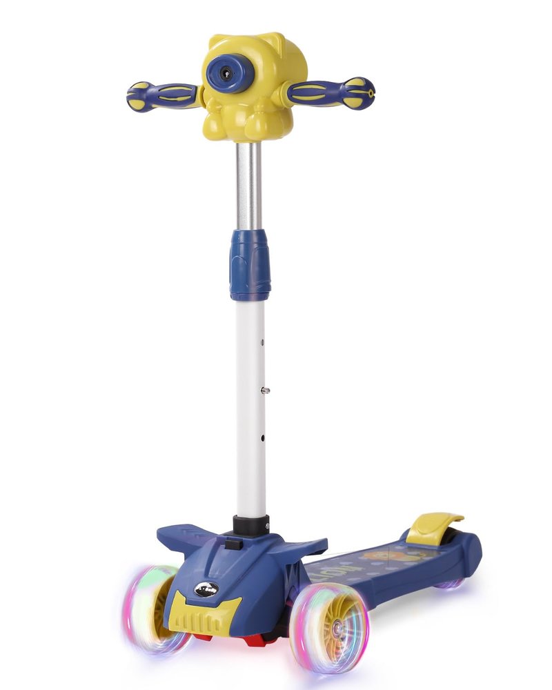 Kids Scooter with Bubble Machine for 3-10 Ages Kids, 3 Wheel Kick Scooter with LED Multi Color Wheel Lights and 3-Height Adjustable Handlebar, Toddler Scooter Lean to Steer for Boys & Girls (Blue)