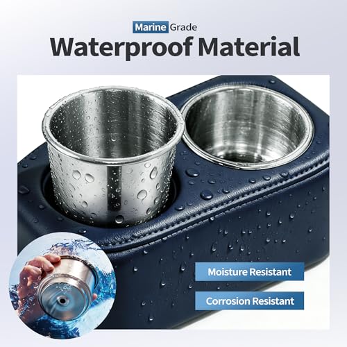 Pontoon Cup Holder Stainless Steel Double with Side Pocket Blue - MANUMARINE