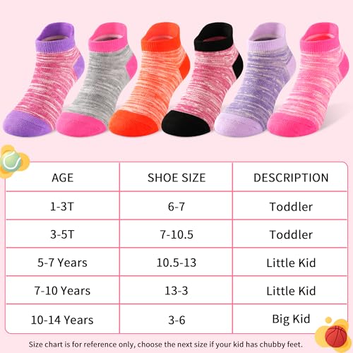 12 Pairs Girls Socks with Tab, Athletic Socks for Ages 1-14 | SPTRAMLE, 10-14 Years, Multicolor #2