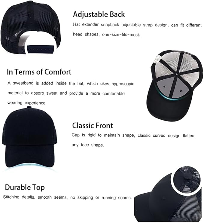 ZH 20 Pack Blank Mesh Trucker Hats - Adjustable Snapback Caps for Men & Women, Black, One Size-Large