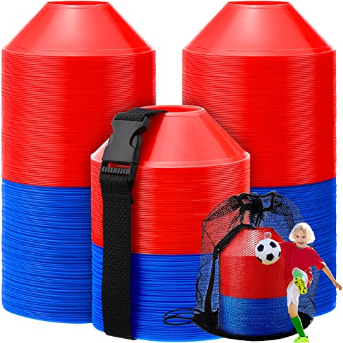 Hanaive Mini Soccer Cones for Agility Drills (5 Inch) - Red & Blue, 100 Pack with Bag & Strap