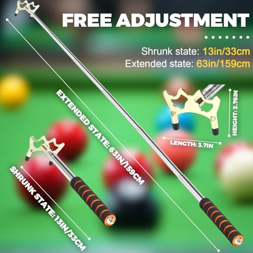 Retractable Pool Cue Bridge with Low Brass Head - Adjustable Billiard Accessory