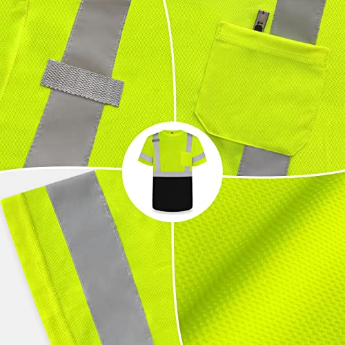 TCCFCCT High Visibility Shirts for Men & Women, Class 3 Hi Vis Reflective Safety Construction Shirts, 3PCS, Meet ANSI, Durable, DP-Yellow L