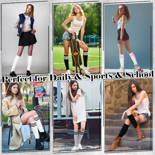 Knee High Socks for Women - 3 Pack White Cotton Tube Socks