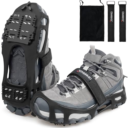 Ice Cleats with Straps - Non-Slip Traction Crampons for Winter - Large (Men 7.5-9.5/Women 9-11)