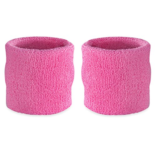 Absorbent Pink Wrist Sweatbands for Gym, Basketball & Tennis