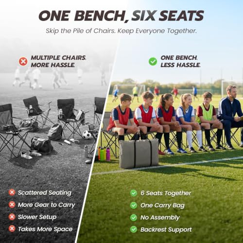 6-Seat Portable Soccer Bench with Backrest - Gray