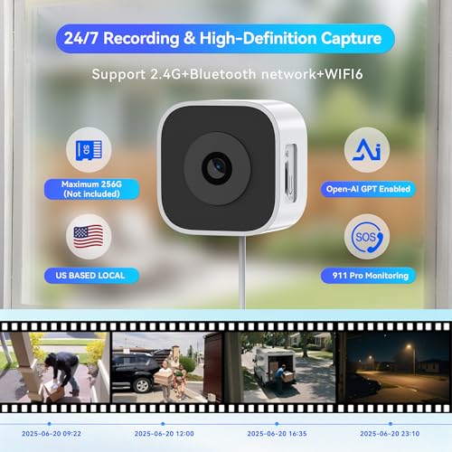 Magnetic Window Camera, Window Security Camera with Night Vision, 3MP 2K Indoor Camera for Home Security, OpenAI GPT Enabled, 24/7 Recording, Person/Vehicle Detection, White