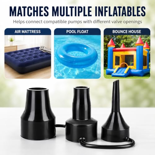 3 Size Air Pump Nozzles Set - Plastic Inflator Adapters for Pools, Mattresses & Bounce Houses