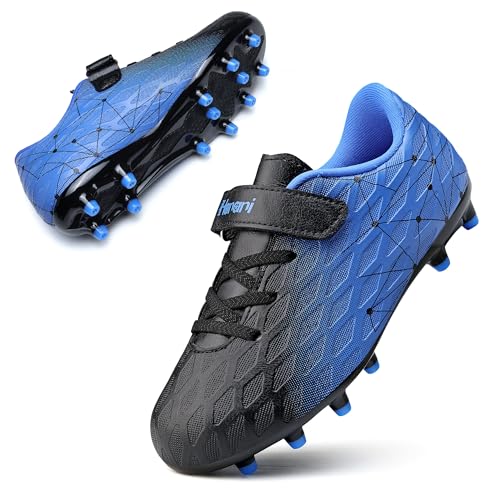 Hanani Kids Boys Girls Soccer Cleats 13 Little Kid Black Blue FG/AG Indoor Outdoor Training Shoes