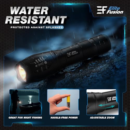 Compact LED Flashlight 2-Pack - 5 Modes, Zoom, AAA Powered
