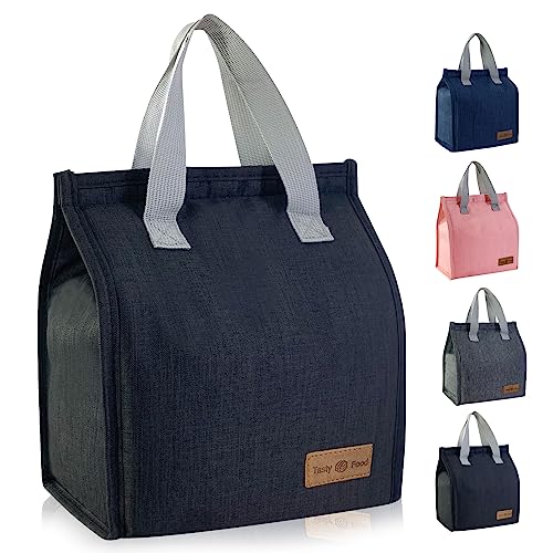 Minimalist Insulated Lunch Bag, Waterproof Small Lunch Tote - Black