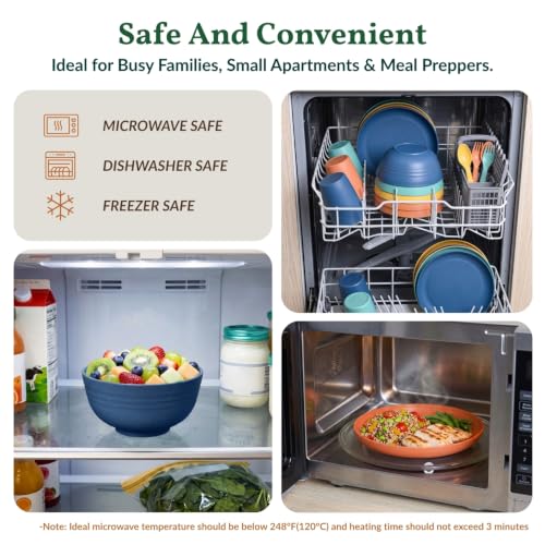 Homienly 20-Piece Wheat Straw Dinnerware Set Multicolor - Unbreakable Plates, Bowls, Cups & Utensils for Camping, Microwave & Dishwasher Safe