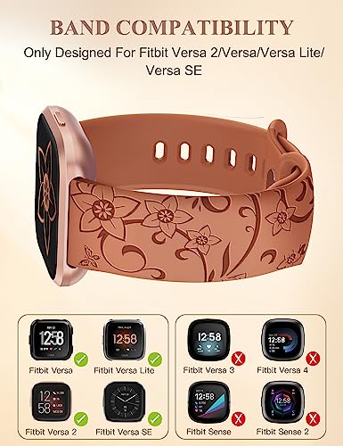 Floral Engraved Silicone Watch Band for Versa - Brown