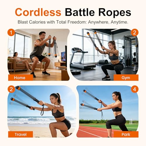 Adjustable Ropeless Battle Ropes - Portable Workout Equipment, Black | Customizable Weights