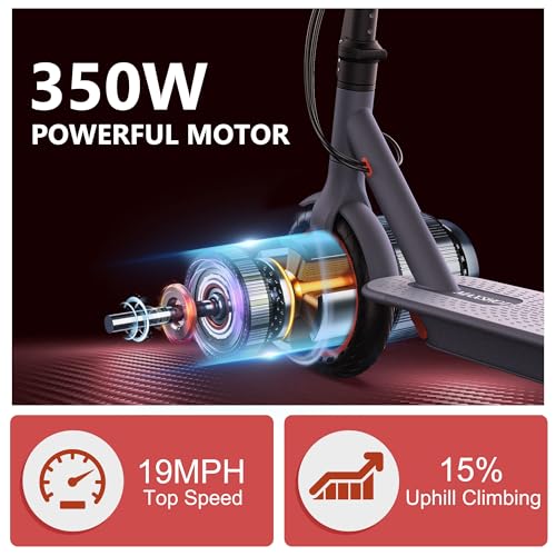 Electric Scooter for Adults, 350W Motor, 19mph Speed, 21 Miles Range, Folding E-Scooter with Dual Suspension