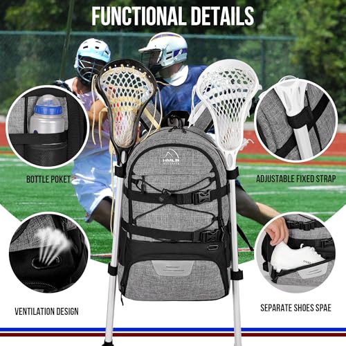 HMLIN OUTDOORS Grey Lacrosse Bag with Dual Stick Holders & Shoe Compartment