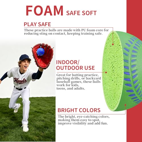 Soft Foam Baseballs - Safe Indoor/Outdoor Practice Balls, 3 Pack - Red, Blue, Green