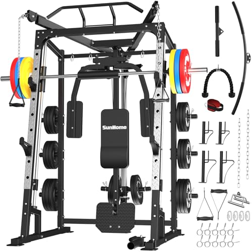 2000LBS Smith Machine Power Cage with LAT Pull-Down - Black / S4