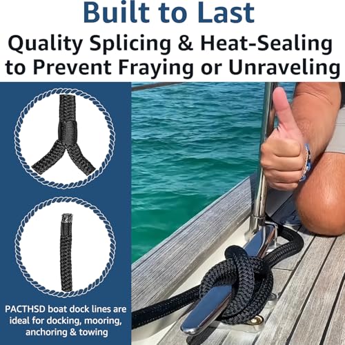 PACTHSD 4 Pack Dock Lines 3/8 x 25 ft Double Braided Nylon Boat Ropes with 12" Eyelet
