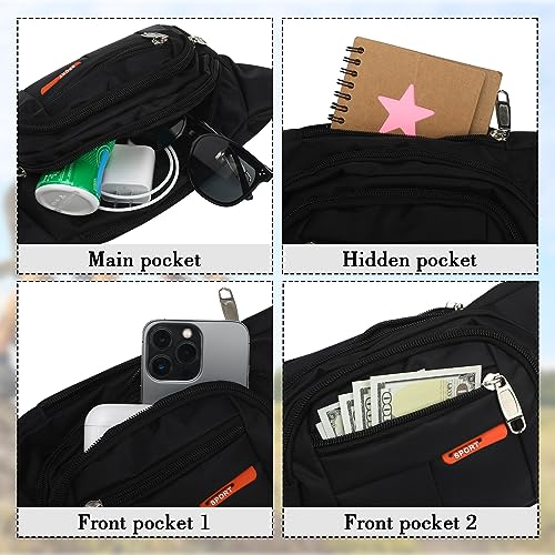 Reginary 3 Pack Fanny Pack Belt Bags for Travel Waterproof Waist Pouch (Black, Red, Gray)