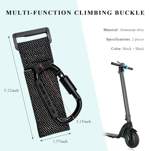 2PCS Heavy Duty Scooter Handlebar Hook - Adjustable Carabiner for Helmet - Black