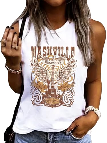 LANMERTREE Women's Coconut Tree Tank Top Medium Nashville White Summer Vacation Sleeveless Shirt Casual Beach Tee