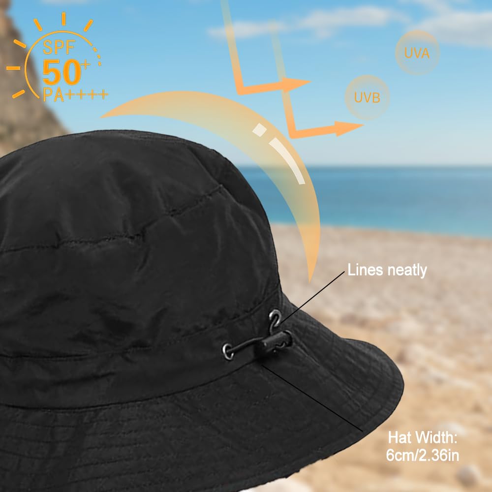Foldable Bucket Hat for Men Women - Quick Dry Wide Brim Sun Hat with UPF 50+ UV Protection, Packable Breathable Cap for Travel, Hiking, Fishing & Beach（Grey）