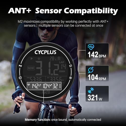 GPS Wireless Bike Computer M2 - 2.5" LCD, Bluetooth, Black