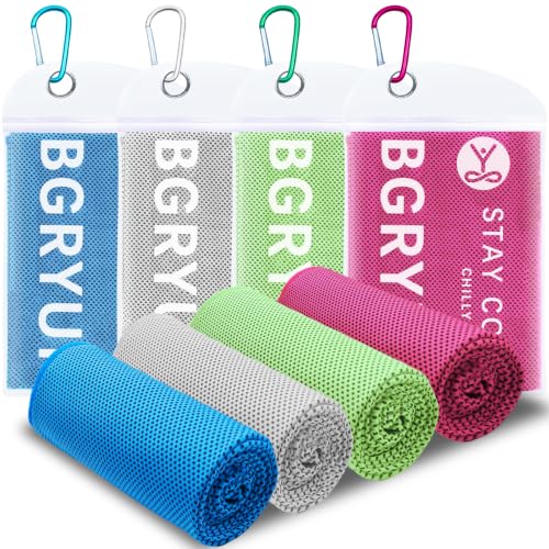 Cooling Towel 4 Pack - Ice Cool Microfiber Towels for Neck - Light Blue/Grey/Green/Pink