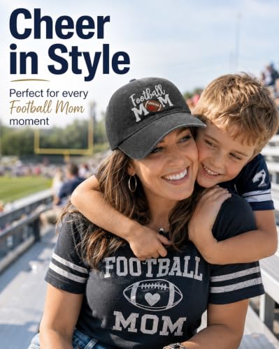 Wodeal Black Football Mom Hat with Gift Box for Women, Embroidered Baseball Cap