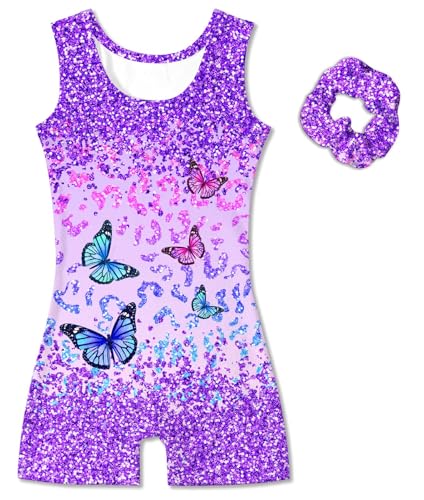 Active Biketards for Girls 4-12Y with Hair Scrunchie - B Purple